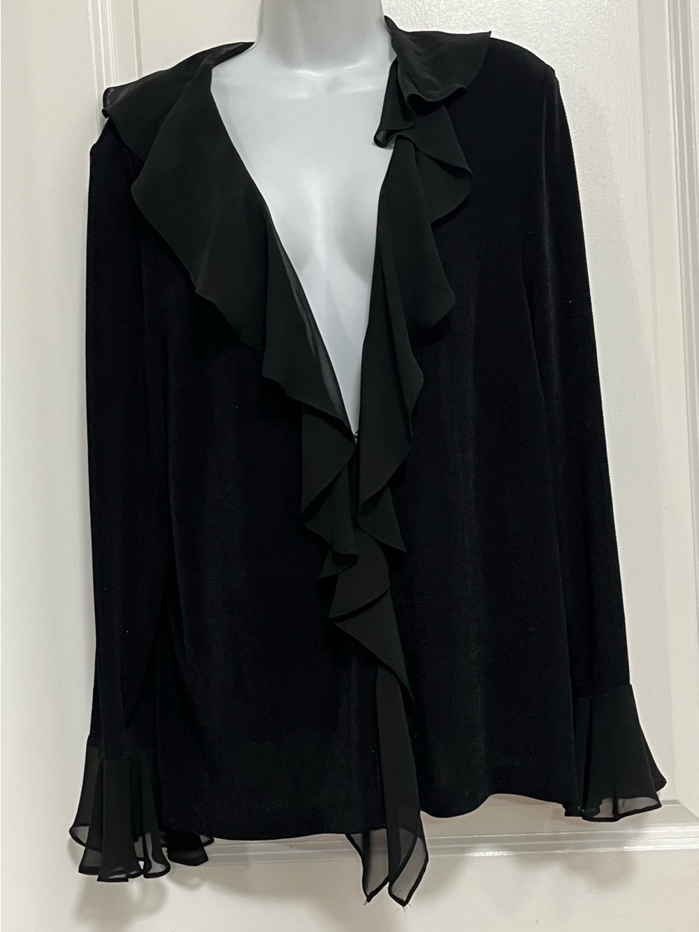XSCAPE Vintage Black Sparkle Ruffle Open Cardigan Evening Jacket Plus Size 2X